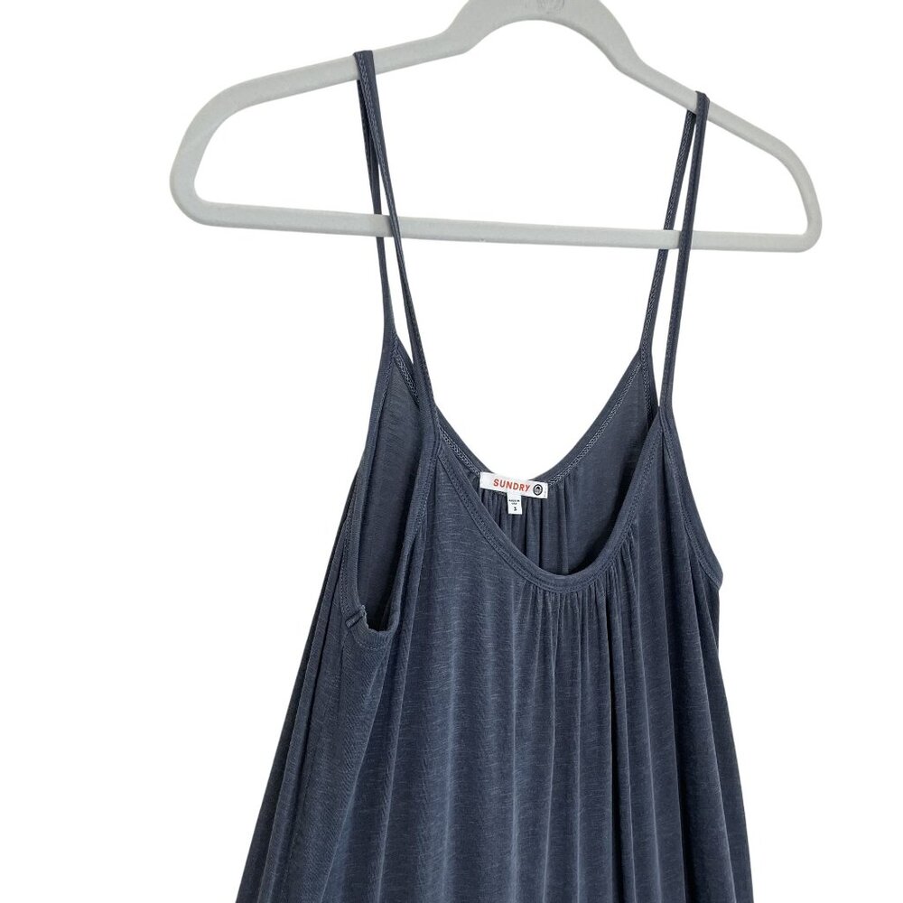 Sundry Flowy Tiered Maxi Dress With Spaghetti Straps In Heathered Blue, L - Picture 5 of 8